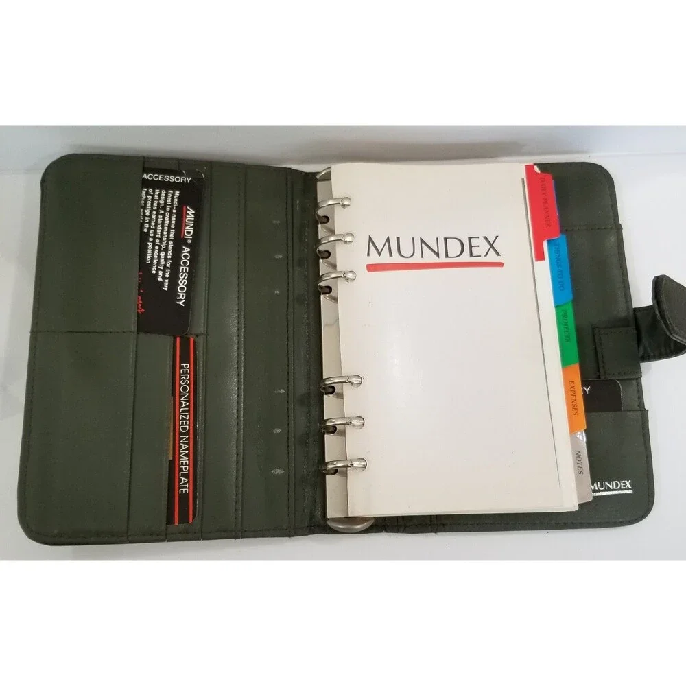 Mundex Dark Green Leather Planner Journal Snap Closure Vintage Unused Like New